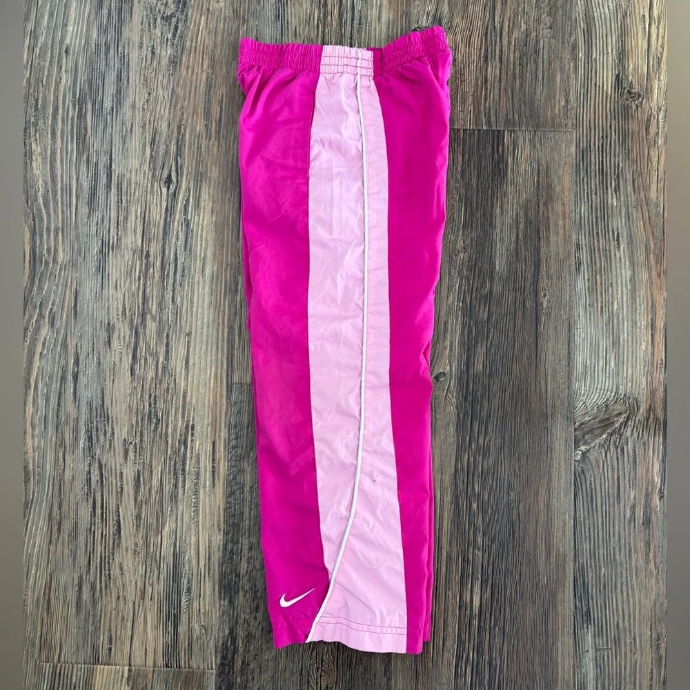 Y2K 2009 Nike Track Pants Girls 6 Pink Side Stripe Windbreaker Embroidered Logo - Picture 3 of 15